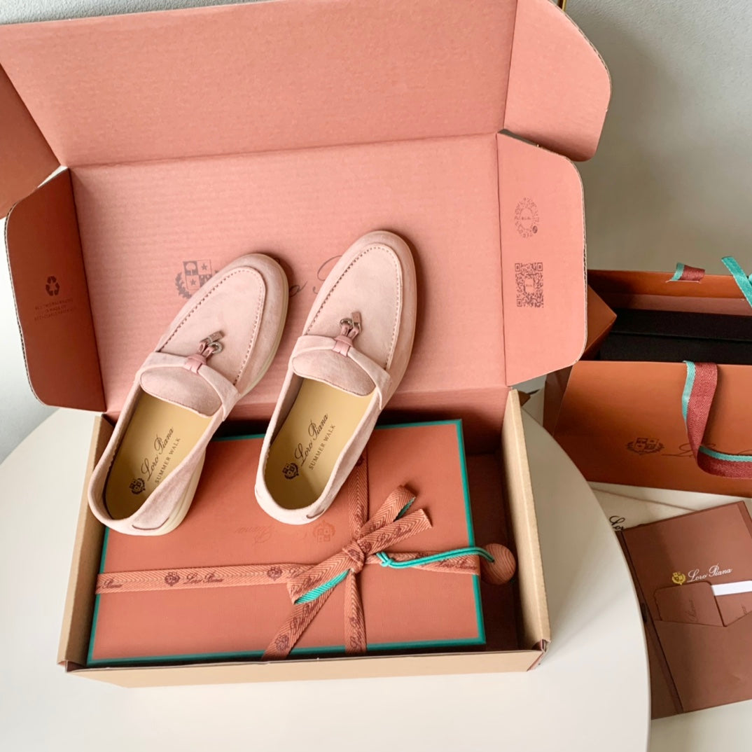 Light Pink Suede Summer Charms Walk Loafers